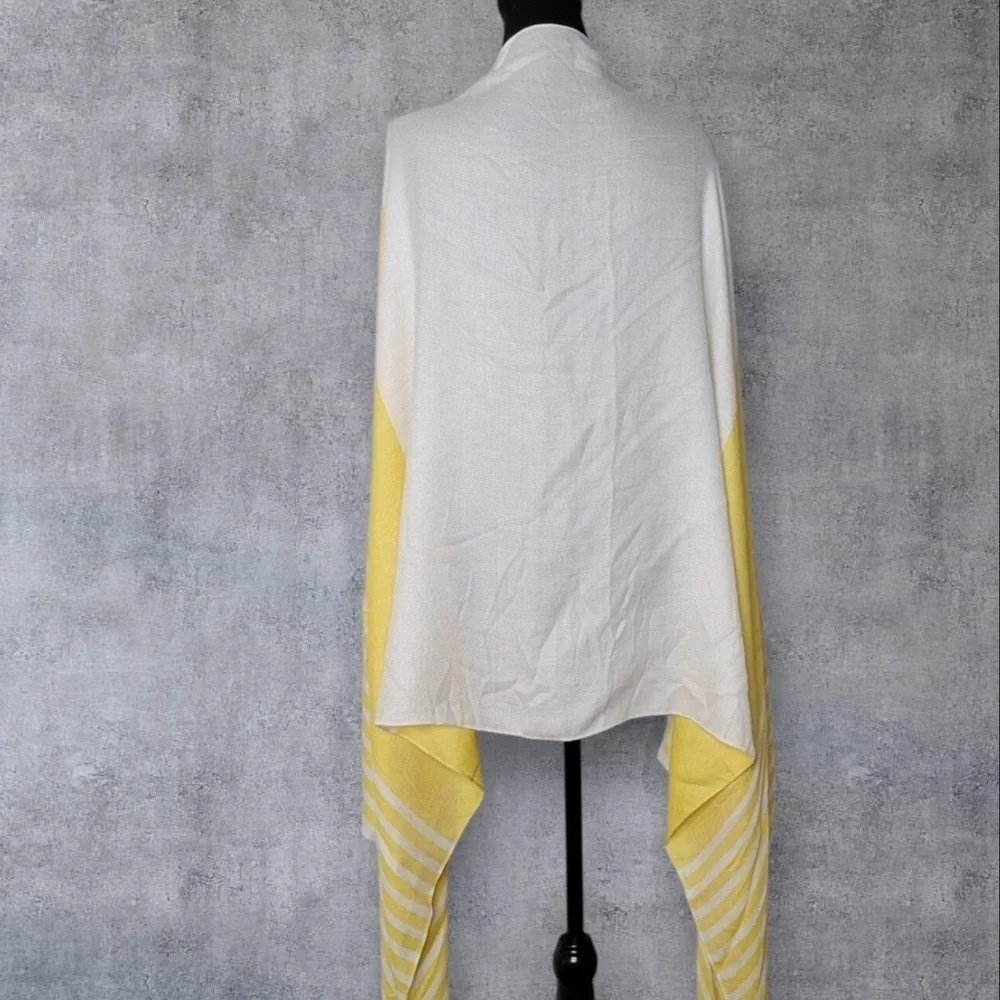 NWT J Crew Womens Yellow White Pompom Trim Cape Scarf Coverup Beachy New Modal‎